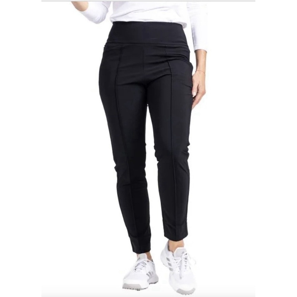 Kinona Tailored Track Golf Pants Size Large Black Straight Leg Pleats Pull On